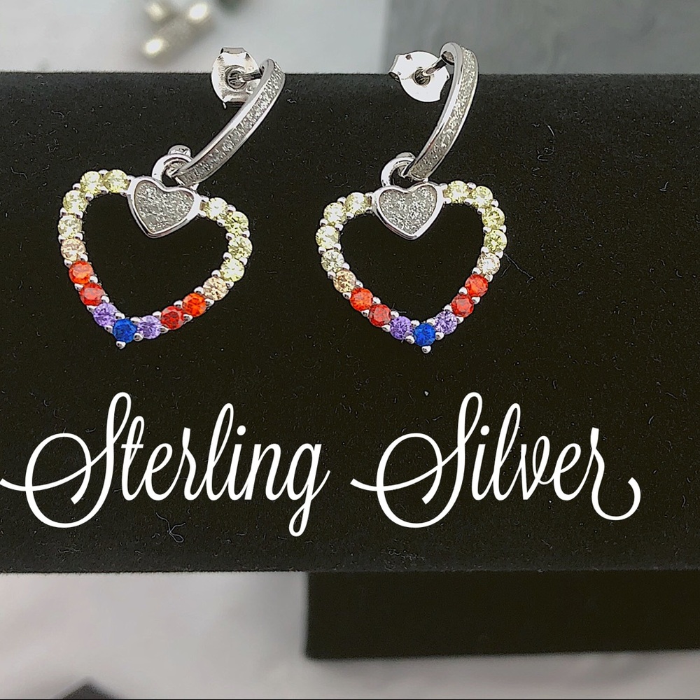 Sterling Silver Multi colored heart earrings